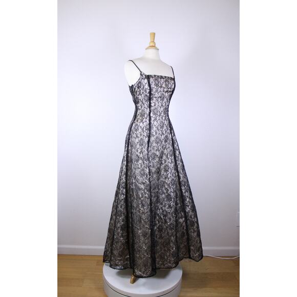 Vintage Y2K 90s prom dress lace overlay goth whimsigoth maxi lace up black 7/8 - Picture 4 of 10